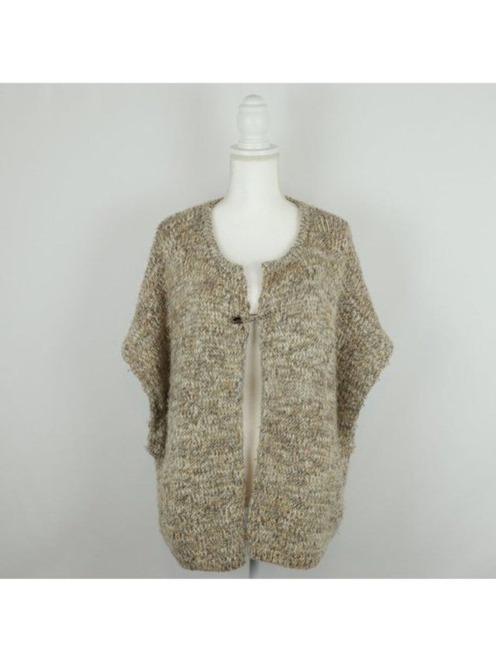 J. Jill Women's Small/Medium Tan Wool & Alpaca Cap Sleeve Chunky Knit Cardigan